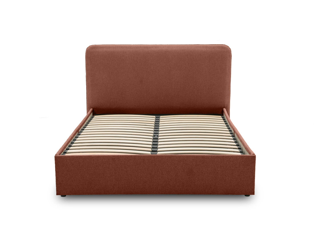 Lit coffre 140x190 cm avec sommier inclus en tissu Goyave