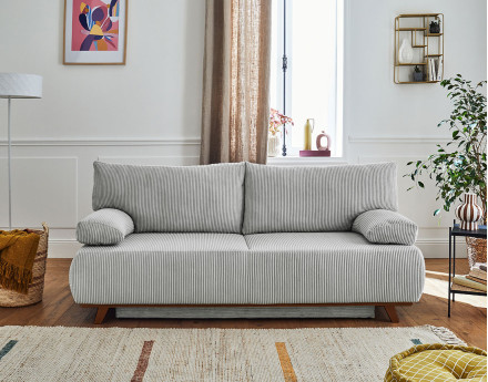 Cristal - canapé 3 places - convertible avec coffre - en velours côtelé