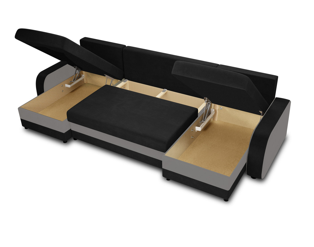 Canapé panoramique en U convertible avec coffres 7 places en velours Valos