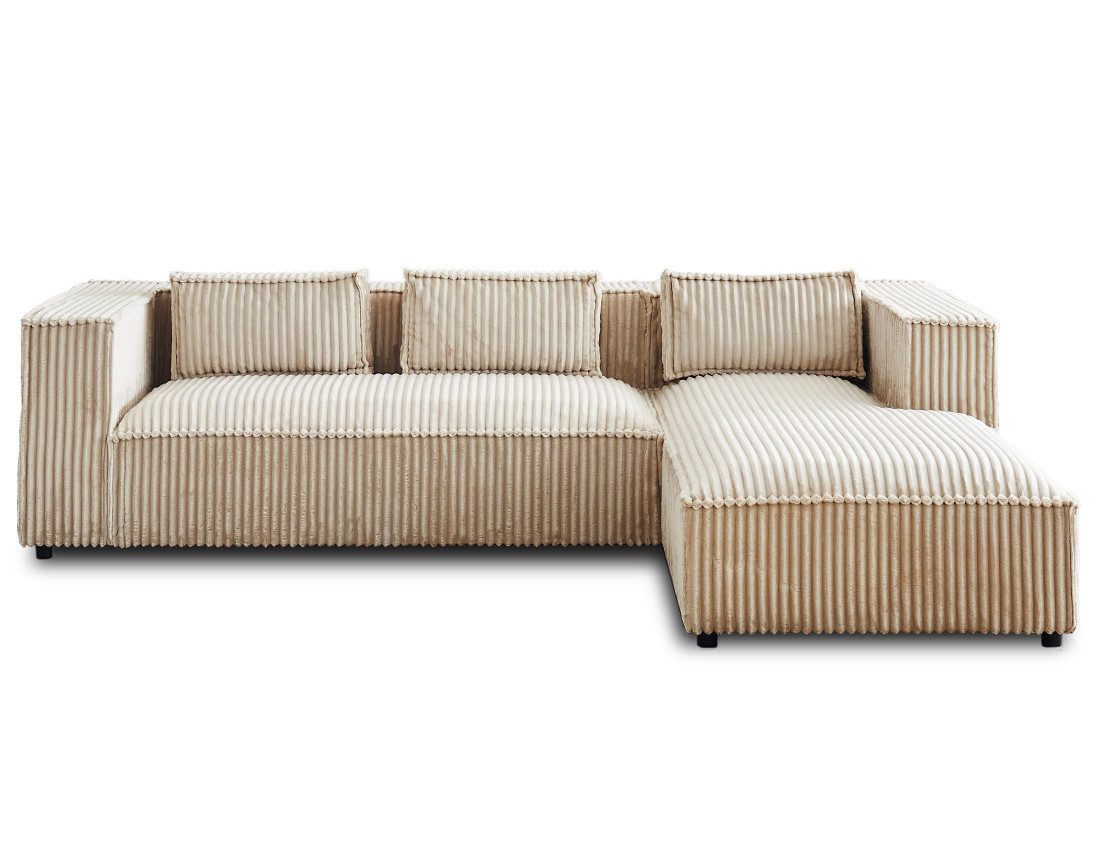 Canapé d'angle droit 4 places en velours côtelé grosses côtes Stella