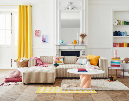 Canapé d'angle gauche 4 places en velours côtelé grosses côtes Stella