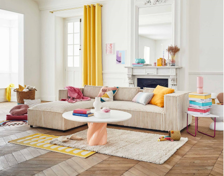 Canapé d'angle gauche 4 places en velours côtelé grosses côtes Stella