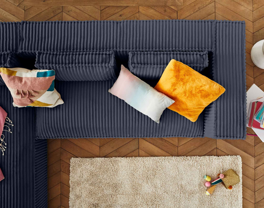 Canapé d'angle gauche 4 places en velours côtelé grosses côtes Stella