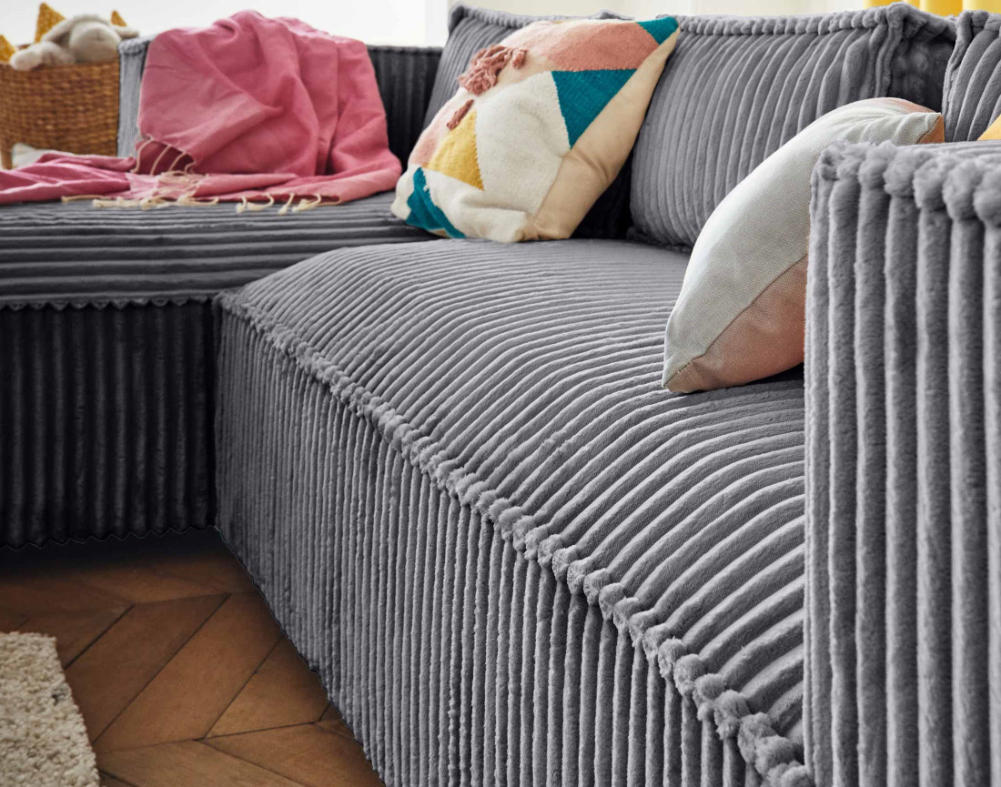 Canapé d'angle gauche 4 places en velours côtelé grosses côtes Stella