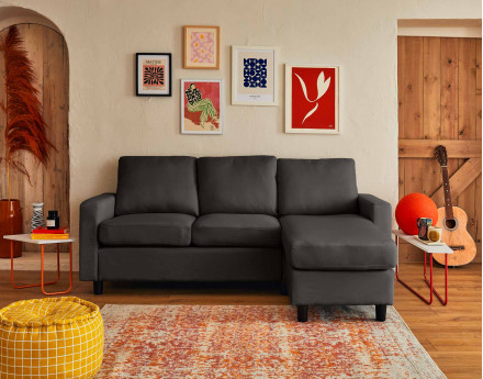 Canapé d'angle modulable 3 places + 1 pouf  en tissu - Vianon