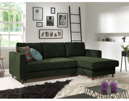 Canapé d'angle droit convertible avec coffre 4 places en velours côtelé Jake