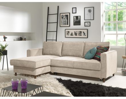 Canapé d'angle gauche convertible avec coffre 4 places en velours côtelé Jake