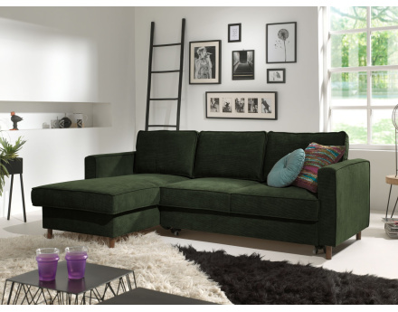 Canapé d'angle gauche convertible avec coffre 4 places en velours côtelé Jake