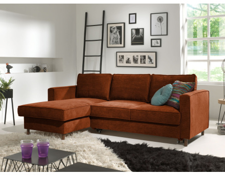 Canapé d'angle gauche convertible avec coffre 4 places en velours côtelé Jake