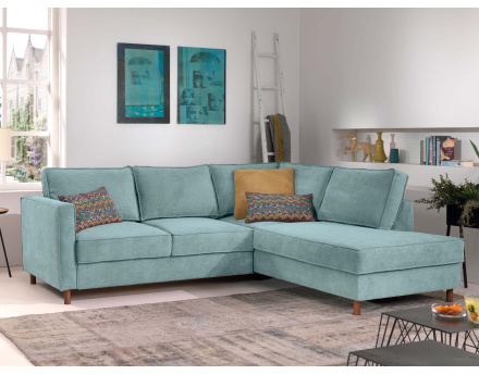 Canapé d'angle droit convertible 5 places en velours côtelé Jake