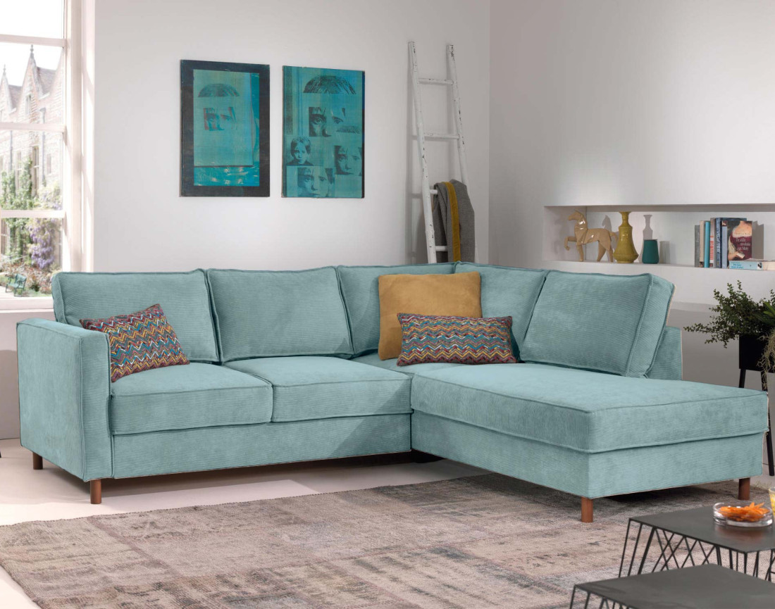 Canapé d'angle droit convertible 5 places en velours côtelé Jake