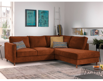 Canapé d'angle droit convertible 5 places en velours côtelé Jake