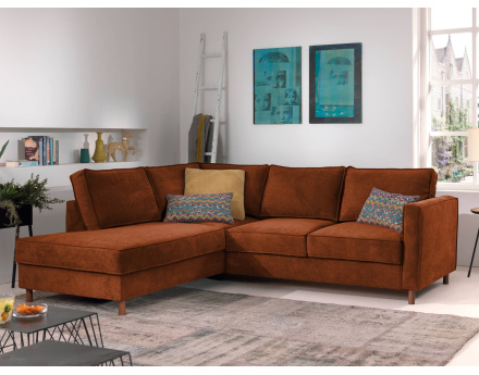 Canapé d'angle gauche convertible 5 places en velours côtelé Jake