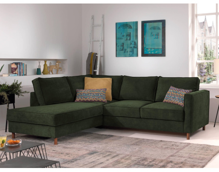 Canapé d'angle gauche convertible 5 places en velours côtelé Jake