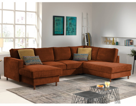 Canapé panoramique d'angle droit convertible avec coffre 7 places en velours côtelé Jake