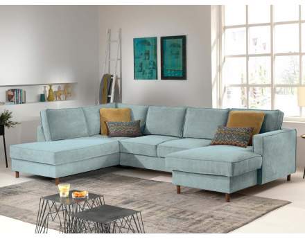 Canapé panoramique d'angle gauche convertible avec coffre 7 places en velours côtelé Jake