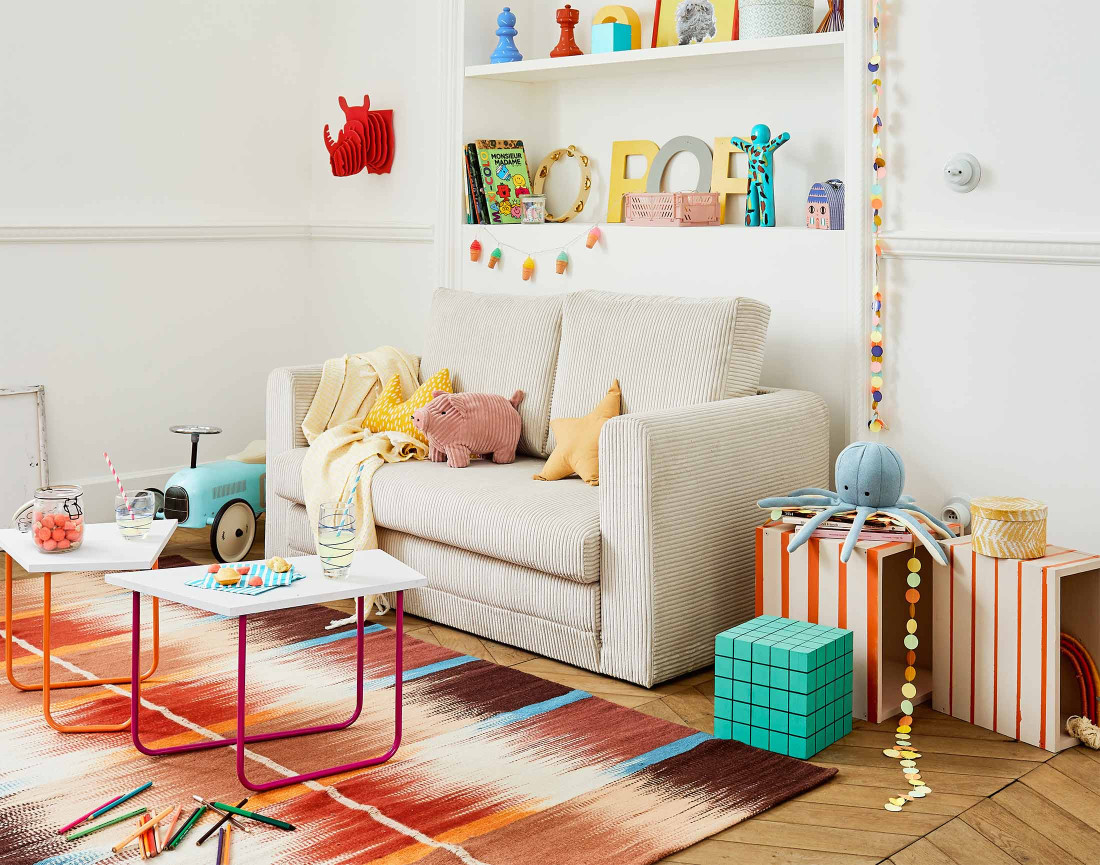 Canapé 2 places convertible déplimousse en velours côtelé Marilia