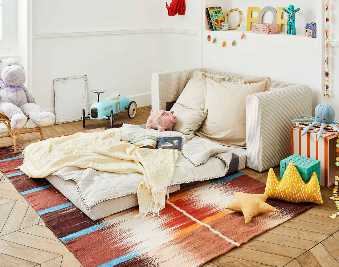 Canapé 2 places convertible déplimousse en velours côtelé Marilia