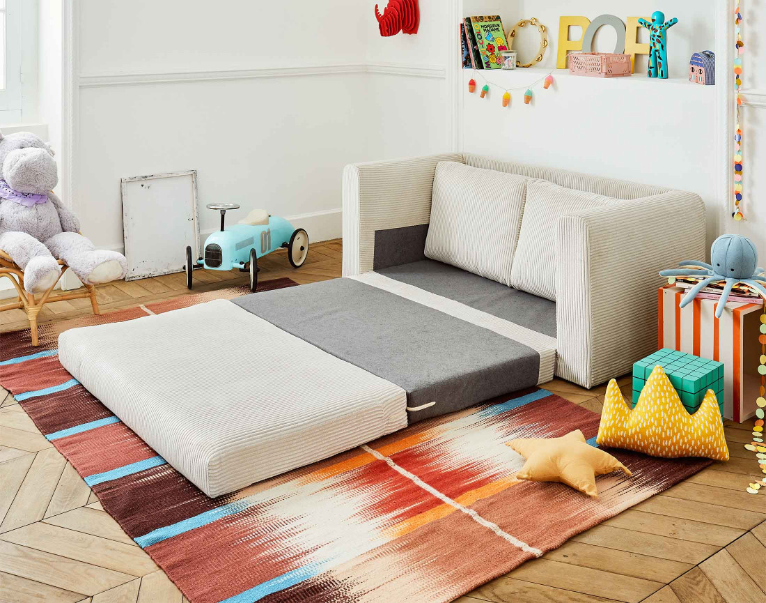 Canapé 2 places convertible déplimousse en velours côtelé Marilia