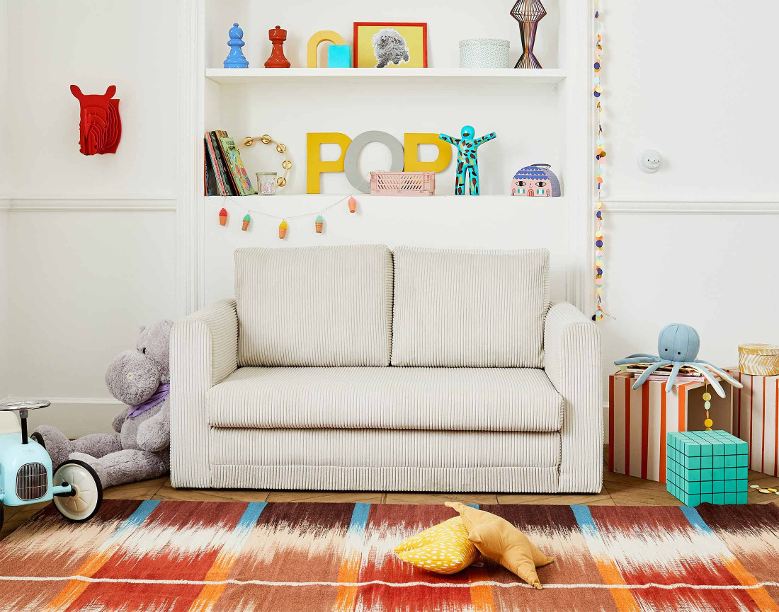 Canapé 2 places convertible déplimousse en velours côtelé Marilia