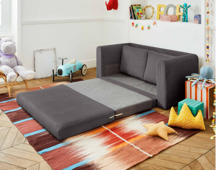 Canapé 2 places convertible déplimousse en velours côtelé Marilia