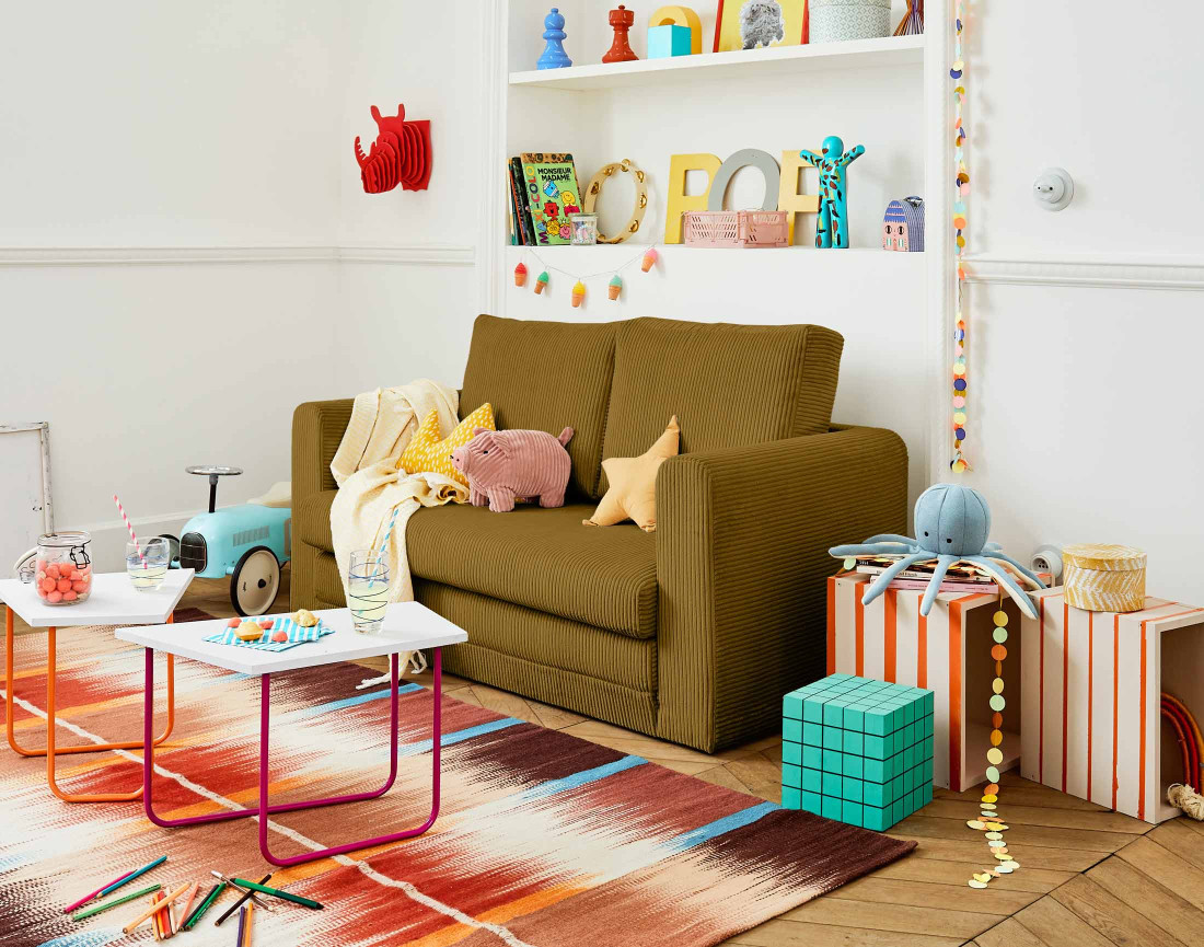 Canapé 2 places convertible déplimousse en velours côtelé Marilia