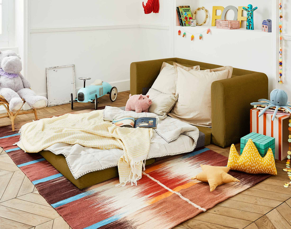 Canapé 2 places convertible déplimousse en velours côtelé Marilia