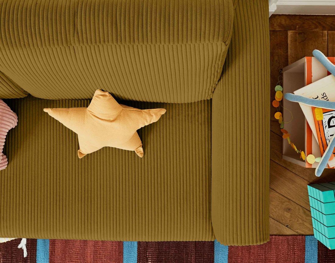 Canapé 2 places convertible déplimousse en velours côtelé Marilia