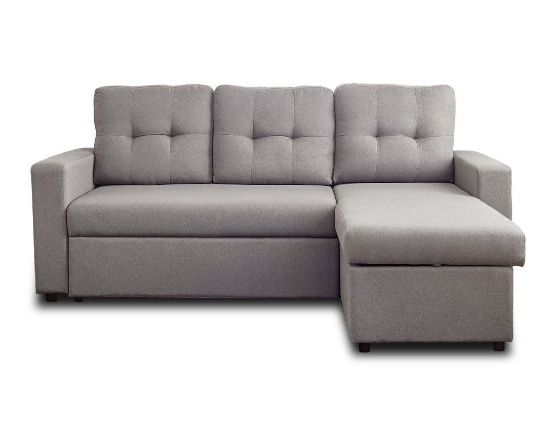 Canapé d'angle réversible 4 places convertible avec coffre en tissu Tulipe