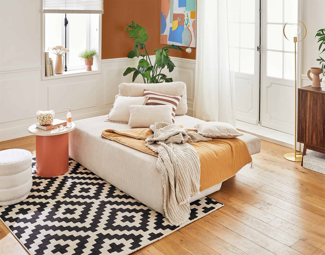 Canapé 3 places convertible avec coffre en velours côtelé Loutro