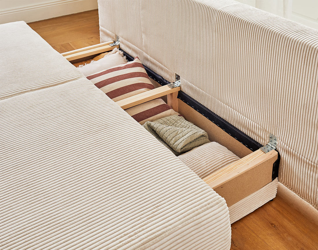 Canapé 3 places convertible avec coffre en velours côtelé Loutro