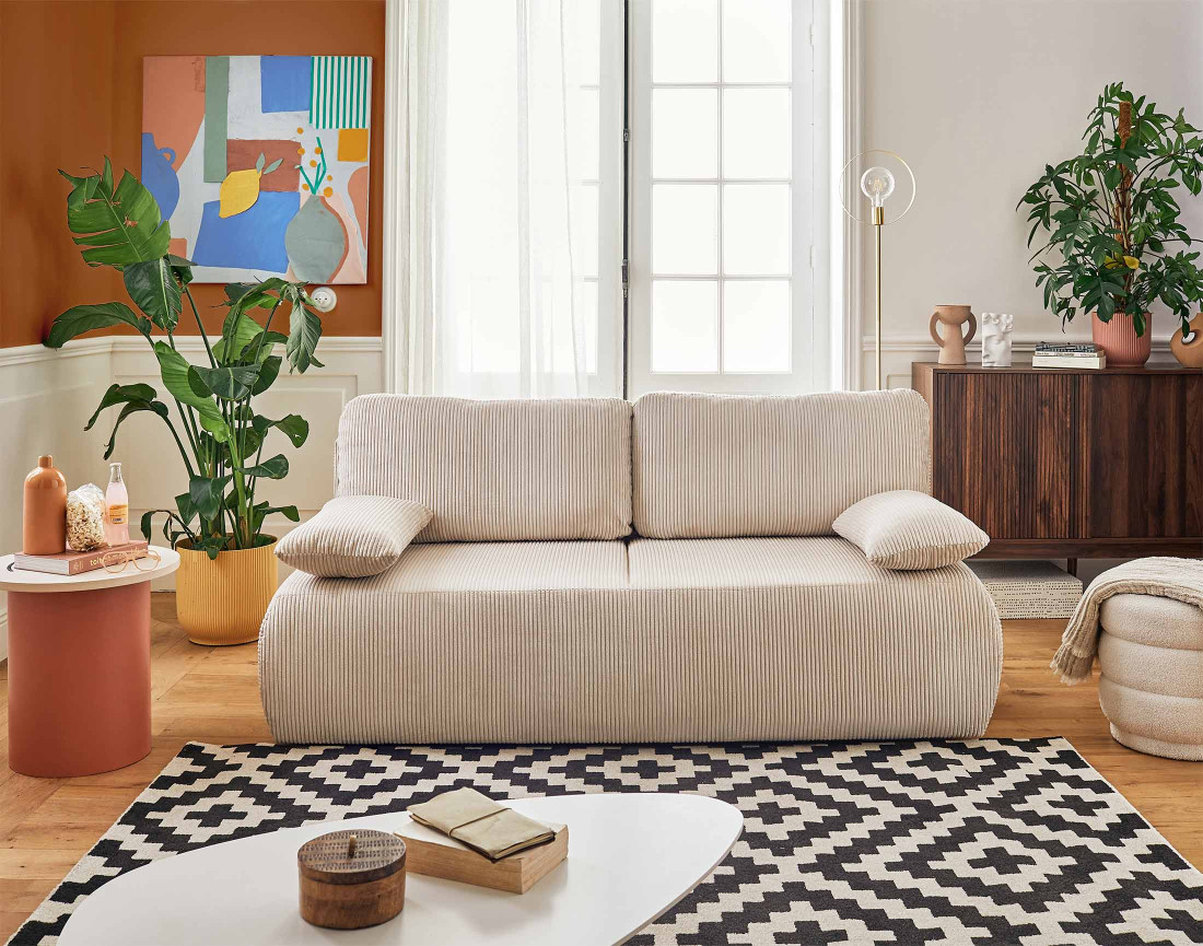 Canapé 3 places convertible avec coffre en velours côtelé Loutro