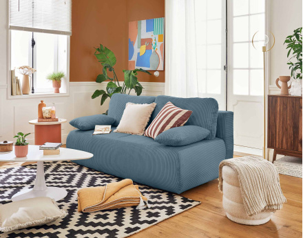 Canapé 3 places convertible avec coffre en velours côtelé Loutro