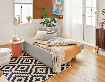 Canapé 3 places convertible avec coffre en velours côtelé Loutro