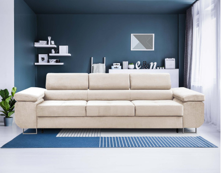 Canapé 3 places convertible avec têtières réglables en velours Pablo