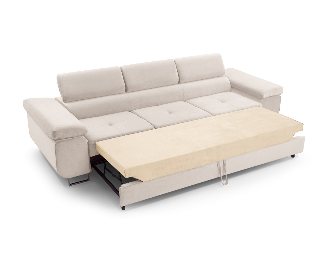 Canapé 3 places convertible avec têtières réglables en velours Pablo