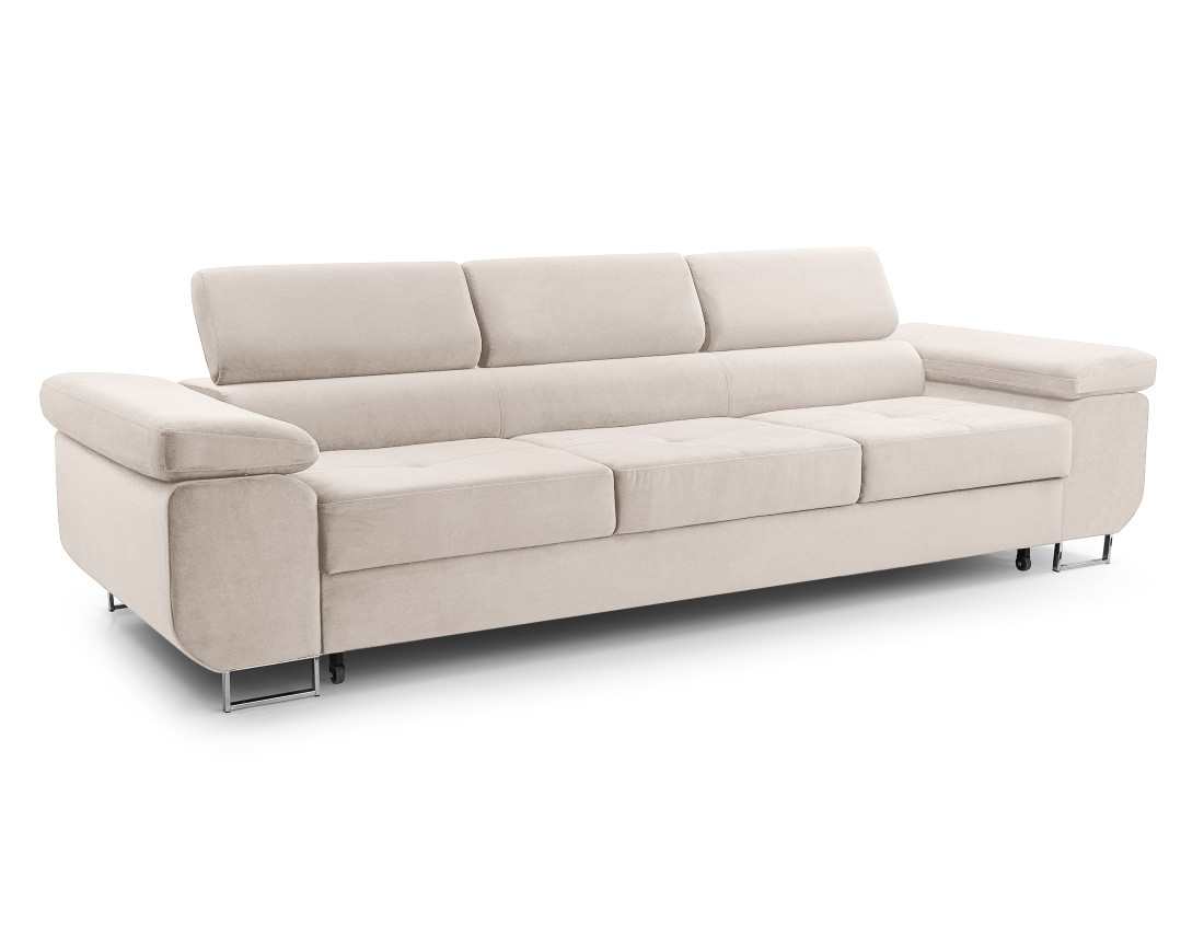 Canapé 3 places convertible avec têtières réglables en velours Pablo