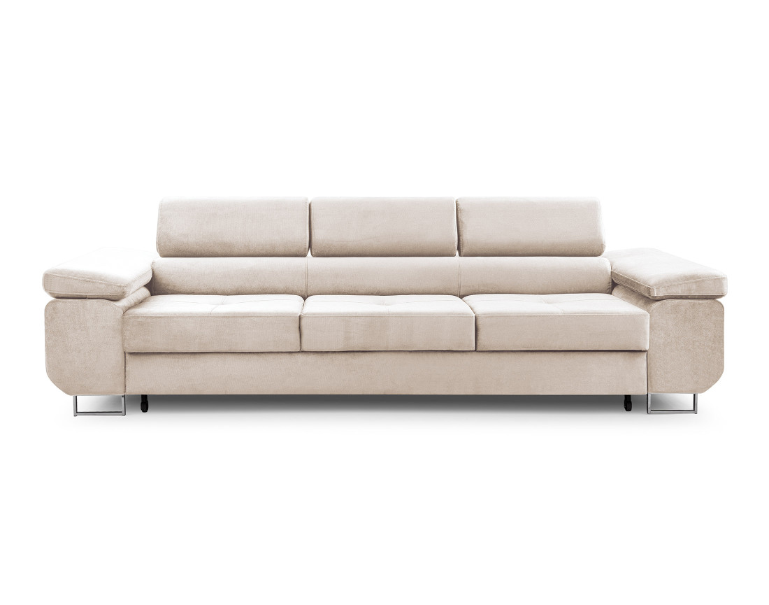 Canapé 3 places convertible avec têtières réglables en velours Pablo