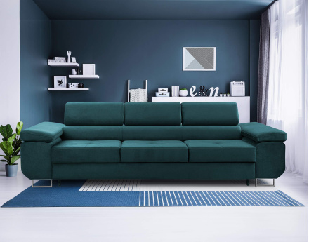 Canapé 3 places convertible avec têtières réglables en velours Pablo