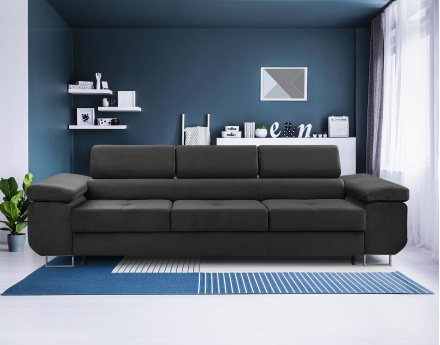 Canapé 3 places convertible avec têtières réglables en velours Pablo