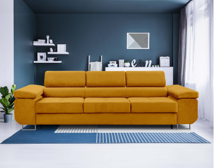 Canapé 3 places convertible avec têtières réglables en velours Pablo