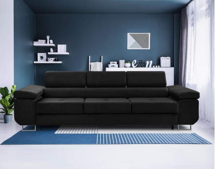 Canapé 3 places convertible avec têtières réglables en velours Pablo