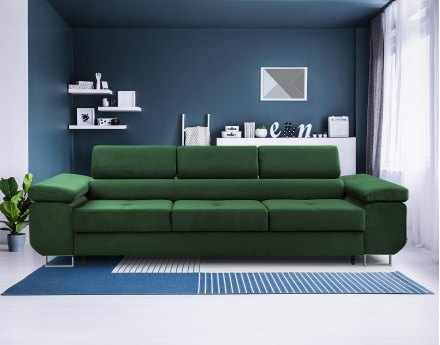 Canapé 3 places convertible avec têtières réglables en velours Pablo