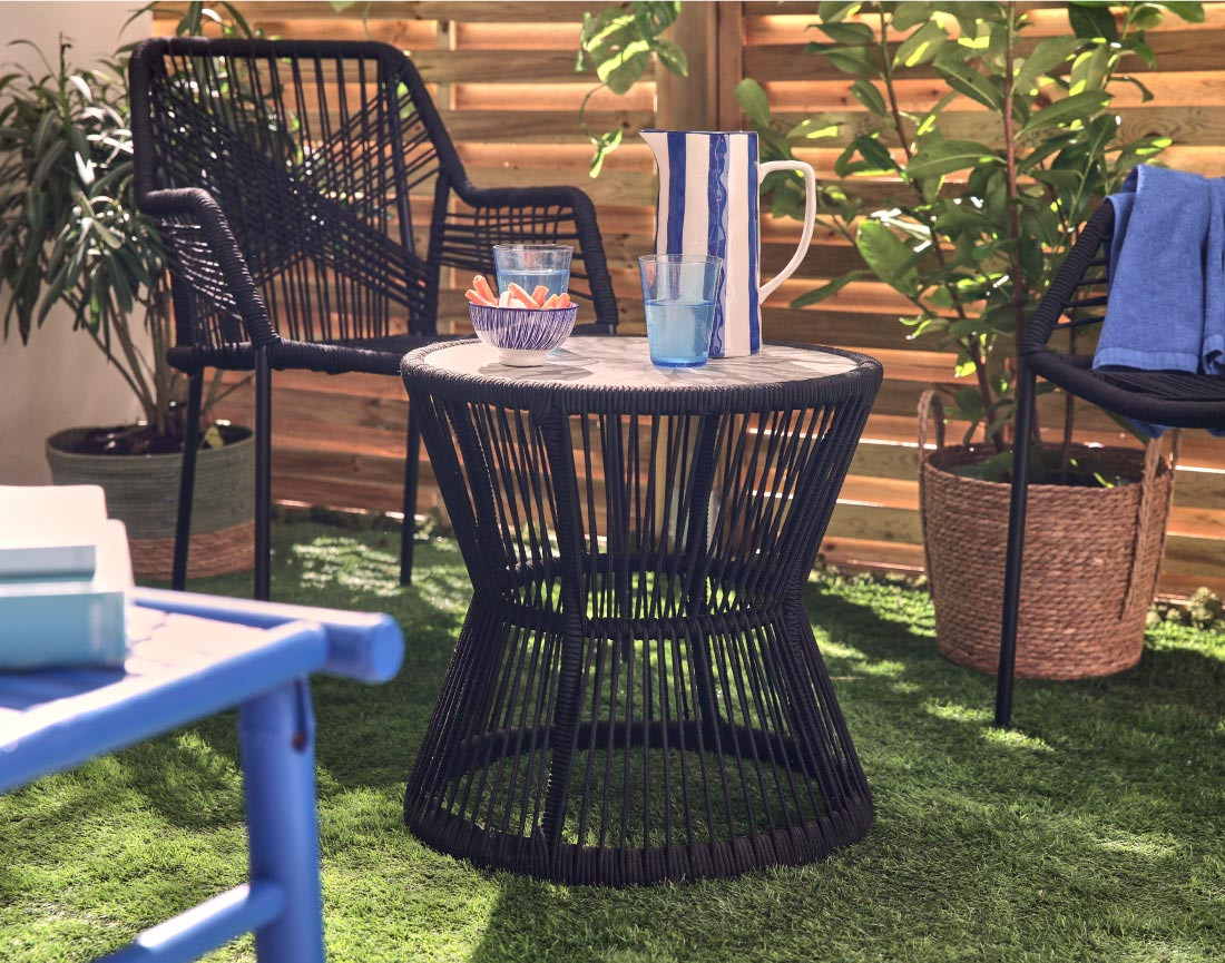 Zambra - salon bas de jardin 2 places en corde et métal noir