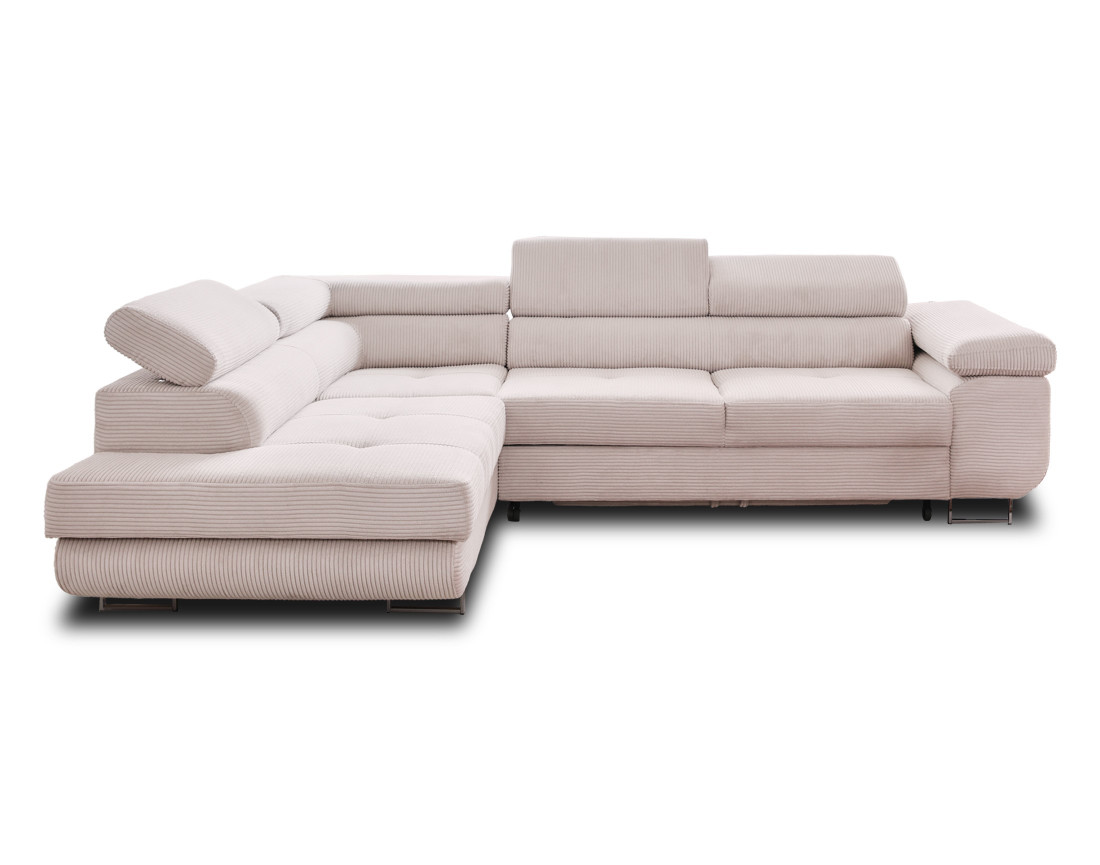 Canapé d'angle gauche convertible avec coffre et têtières 5 places en velours côtelé Zaria