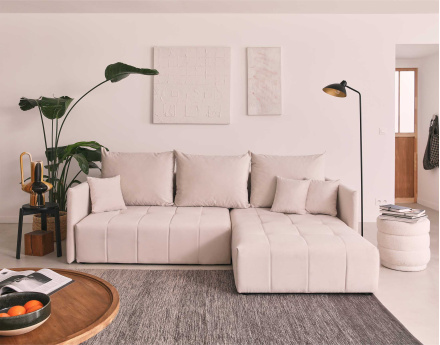 Canapé d'angle en velours - Petra - réversible convertible avec coffre - 4 places - en velours