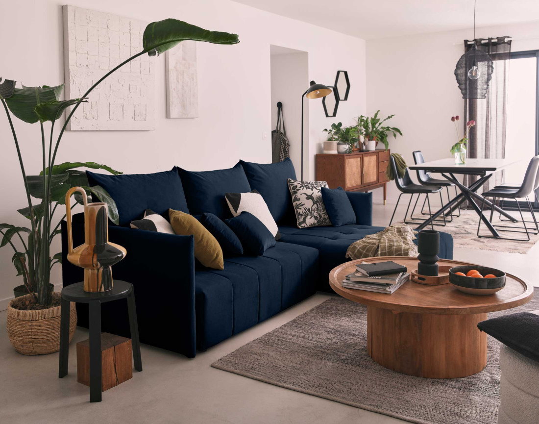 Canapé d'angle en velours - Petra - réversible convertible avec coffre - 4 places - en velours