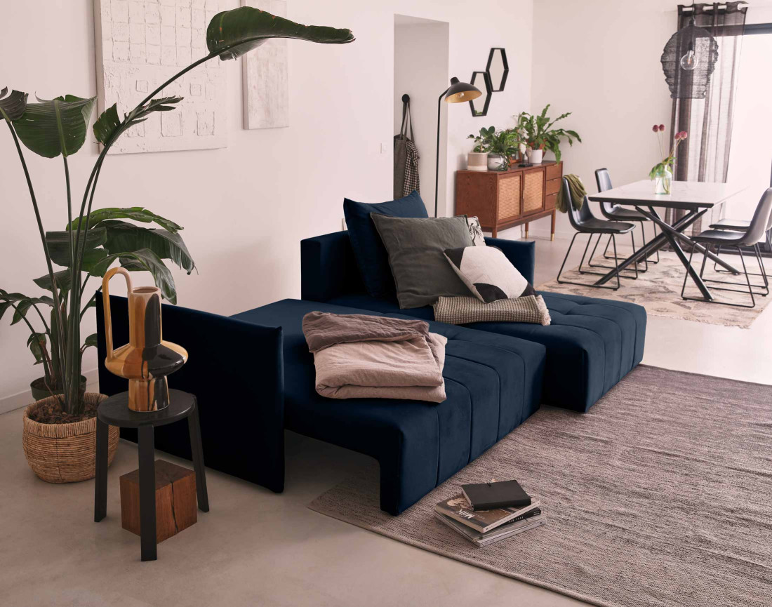 Canapé d'angle en velours - Petra - réversible convertible avec coffre - 4 places - en velours