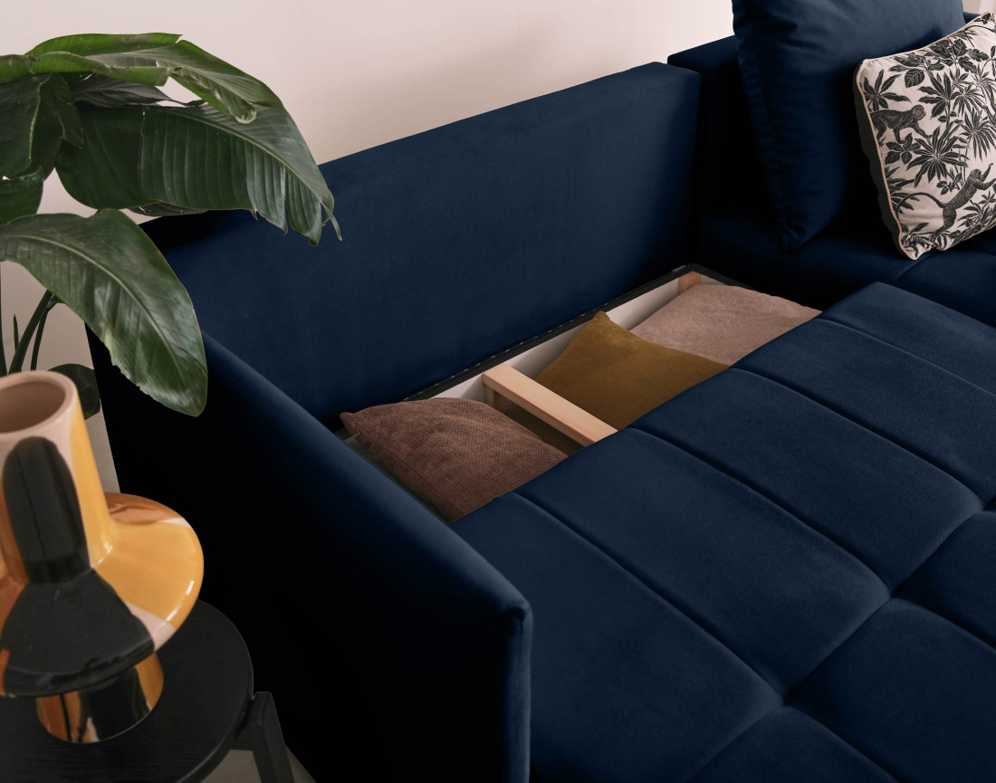 Canapé d'angle en velours - Petra - réversible convertible avec coffre - 4 places - en velours