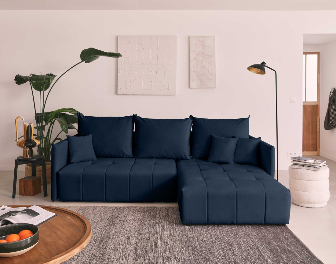 Canapé d'angle en velours - Petra - réversible convertible avec coffre - 4 places - en velours